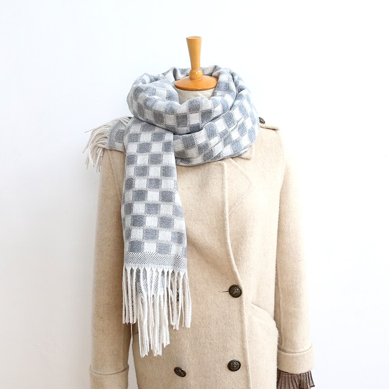Jesienno-zimowa damska szalik w kratkę moda damska szale szerokie kraty długi szal koc robić owijania ciepły Tippet: Szary