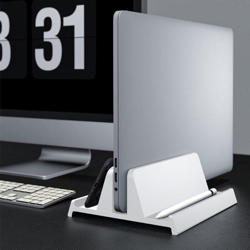 Vertical Laptop Stand with Adjustable Dock Strong Desktop Computer Laptop Holder Space Saving Rack Fit Small Home Office
