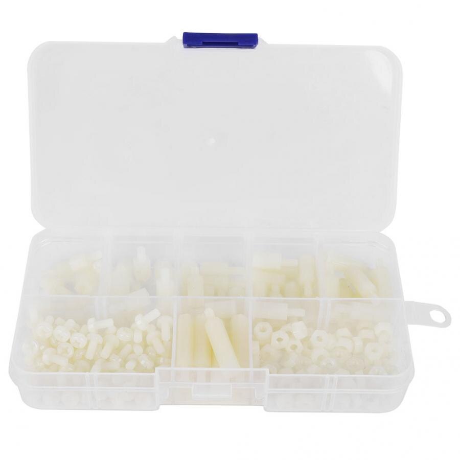 180Pcs/box M3 Nylon Screws Nuts Assortment Kit Male-Female Standoff Combination Woodworking screw nut set: White