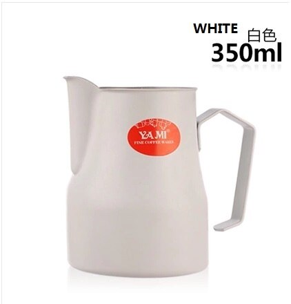 1pc 350ml/12oz 5 farvet motta stil teflon nonstick belægning rustfrit stål mælkekande / kande skummende kande latte kunst til barista: Hvid