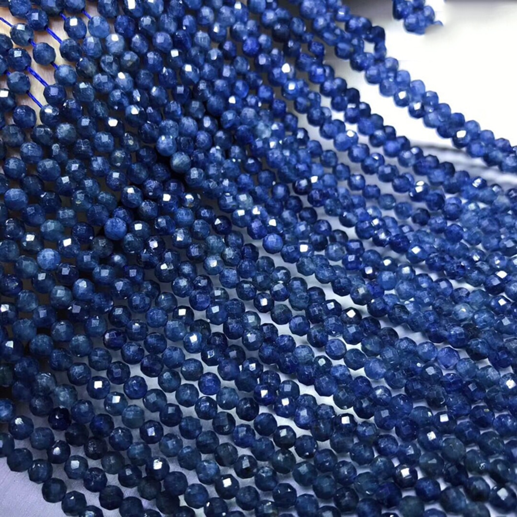 Sri Lanka Saphir 4mm 3mm Natürliche Edelstein Perle Facted Runde für silber 925 schmuck Halskette Ohrring 15 zoll ICNWAY
