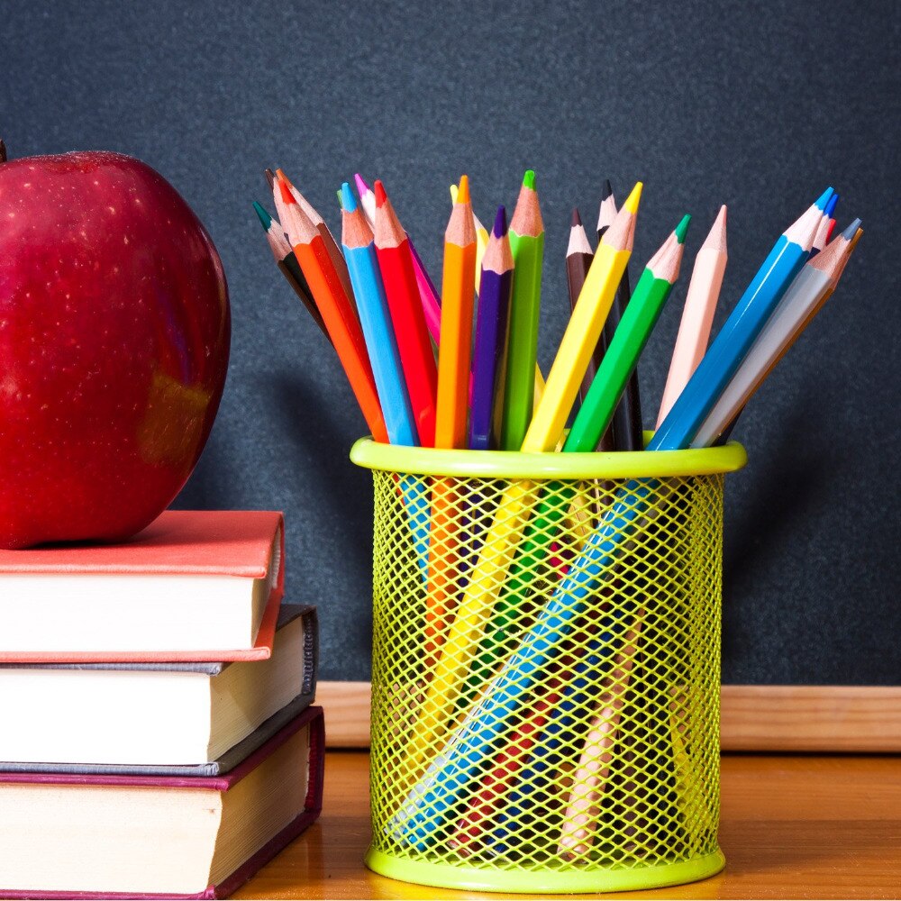 XRHYY organiseur en métal 1 pièce 5 couleurs maille ronde porte-stylo crayon support de verre porte-crayons pour bureau et école