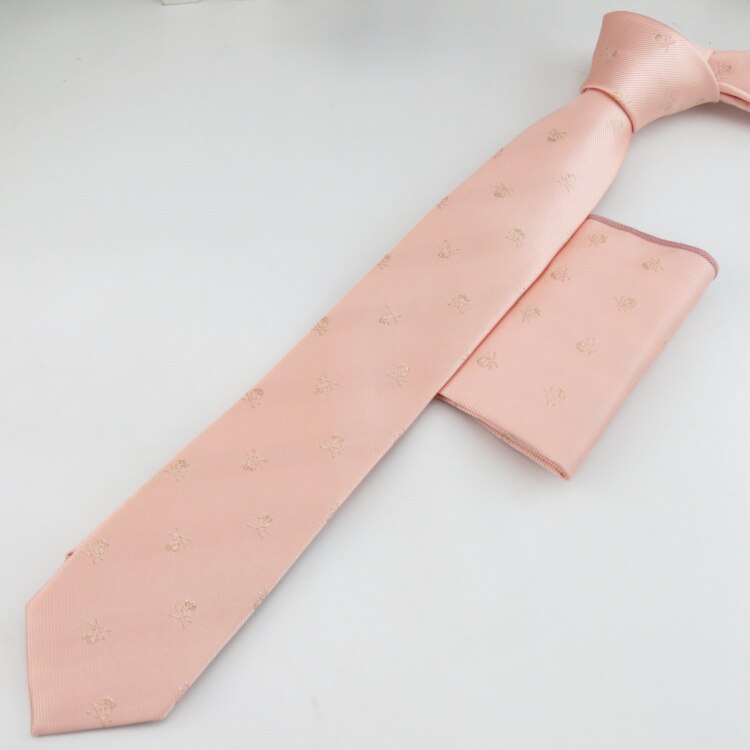Ljus orange rosa slips setguld skalle fluga liten fickhandduk grunt rosa smala slipsar cravata mans slips