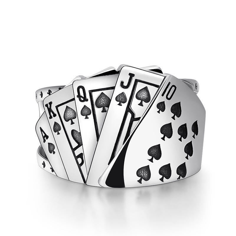 Vintage Opening Rings For Women Men Playing Card Finger Stainless Steel Lucky Poker Ring Party Jewelry: black