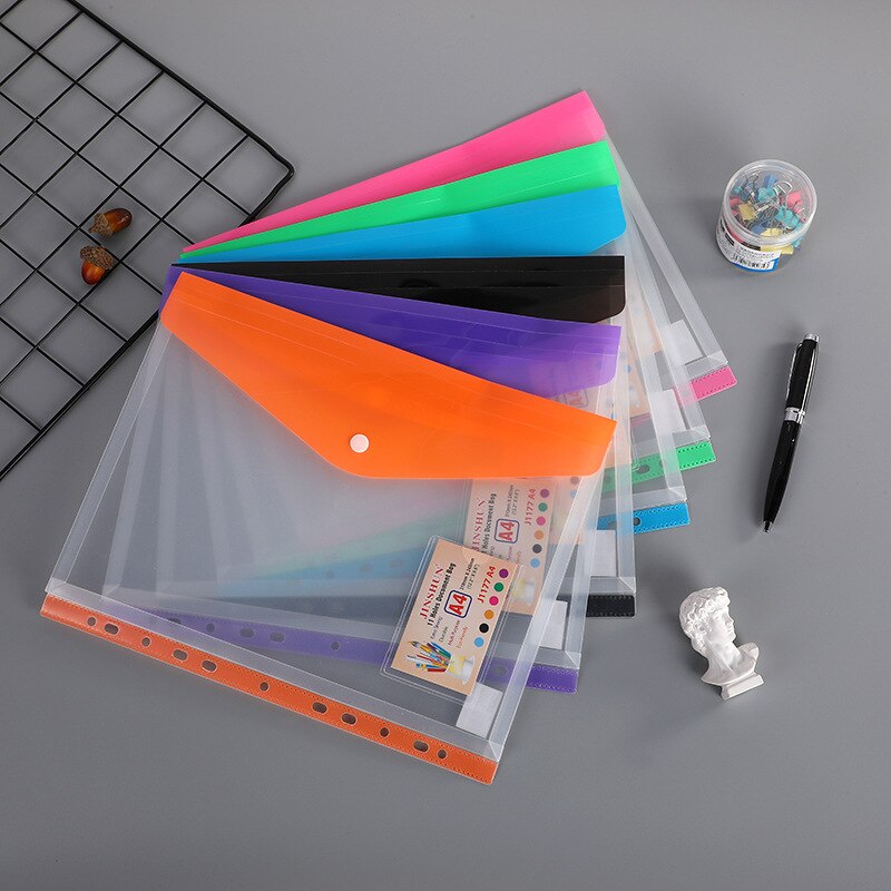 6pcs Poly Envelope Folder For A4 Document Organizer Transparent Waterproof File Bag with Snap Button Closure Pouch School Office