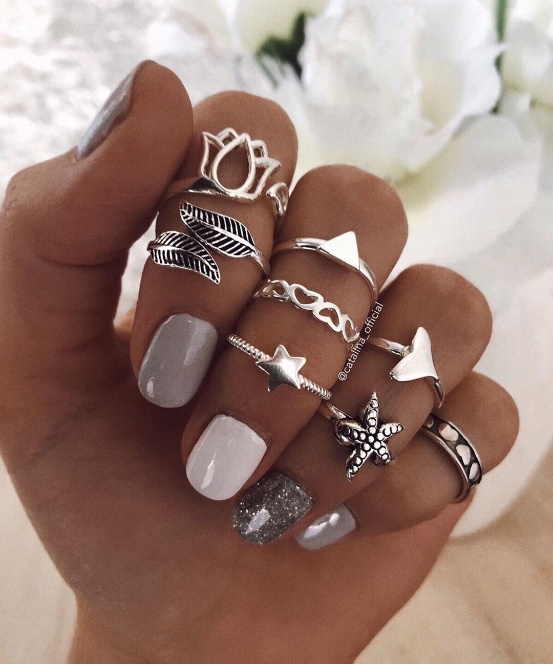 Bohemian Rings For Women Antique Silver Color Angle Anel Knuckle Gothic Punk Initial Ring Set Boho Jewelry Anniversary Gif: 4