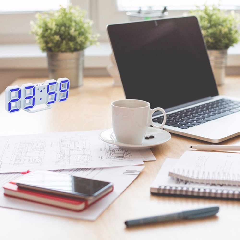 24/12 Hour Display 3D Table Clock Calendar Temperature Display Brightness Adjustable Watch Alarm LED Digital Clock Wall Hanging