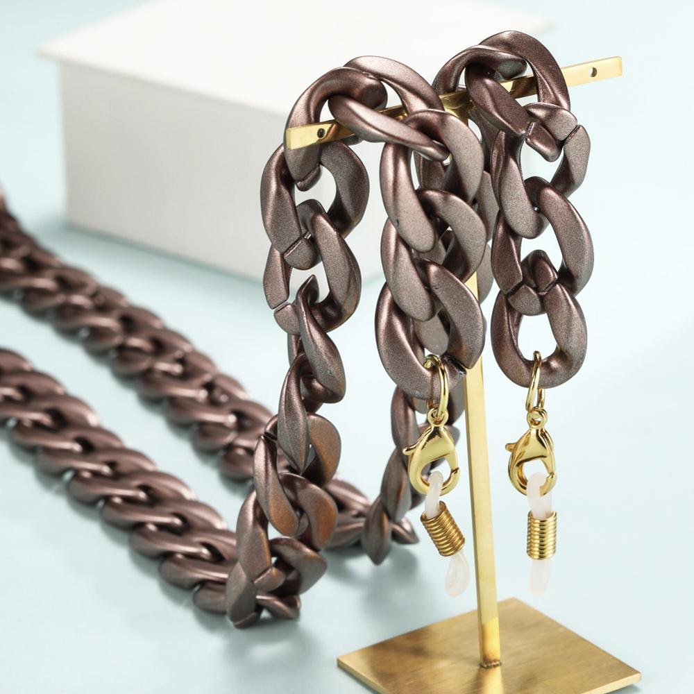 Kvinder satin akryl solbrilleholder kæder mat guld brun sort grå maske kæde lanyard brillesnor brillestrop reb: Mat brun - lås