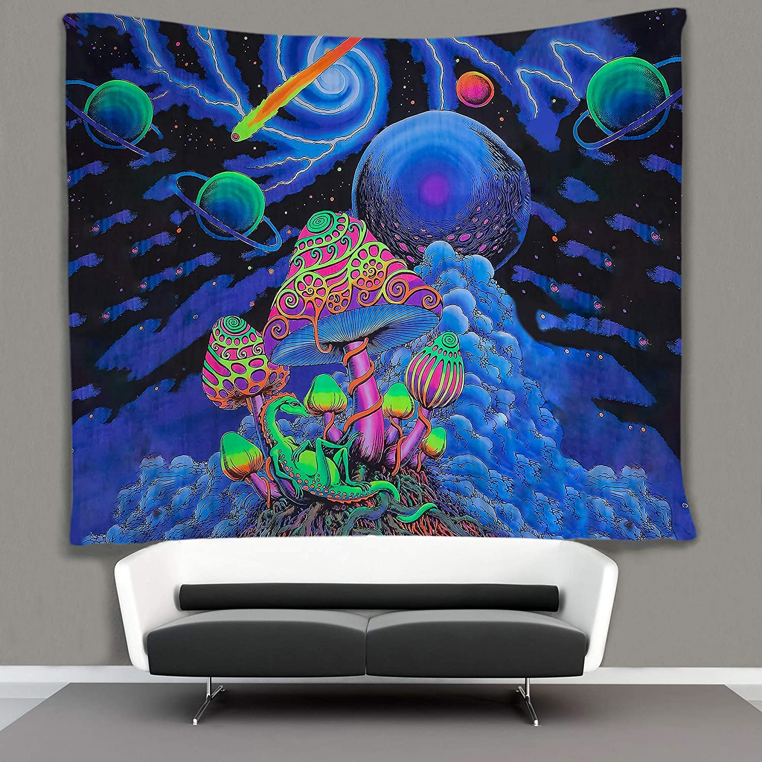 Psychedelic Mushroom Tapestry Nebula Galaxy Meteor Planets Sky Wall Hanging
