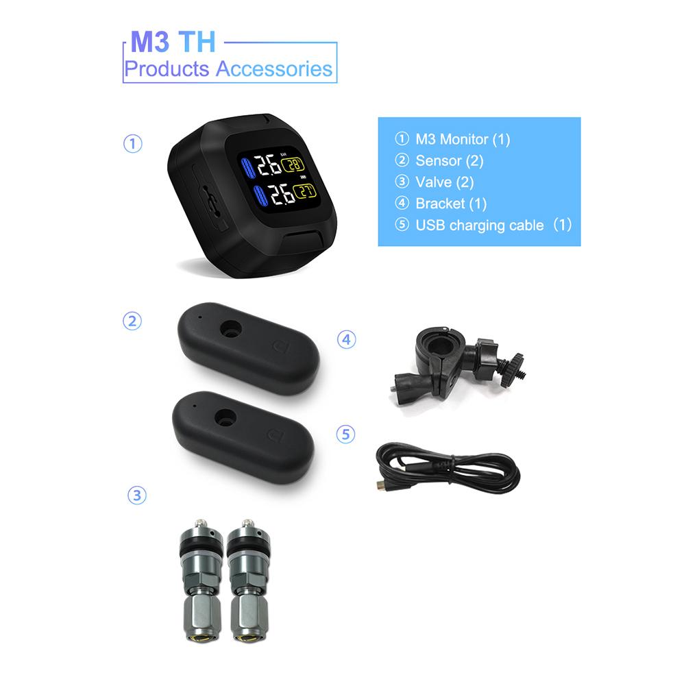 CAREUD Sistema di Monitoraggio Della Pressione Dei Pneumatici Moto Super-Protezione Solare Impermeabile Tpms Sistema di M3 TPMS Universial Impermeabile: M3TH black builtin