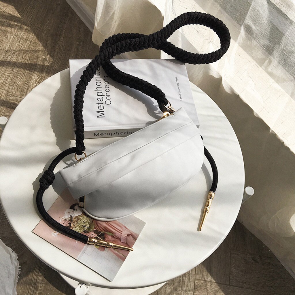 Kvinner glidelås lær vevd kjede skuldervesker crossbody bag brystvesker fanny pakke til kvinner midje posere #15: D