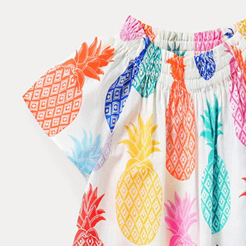 Robe d&#39;été en coton pour filles, vêtements princesse de plage, coupe A-line, motif ananas, à la , vêtements d&#39;école