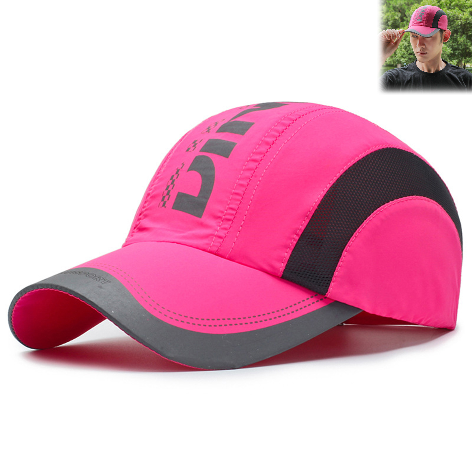 Fique protegido en estilo gorra de béisbol UV con parte superior suave de secado rápido, correa transpirable para senderismo, pesca y actividades al aire libre: Rojo rosado