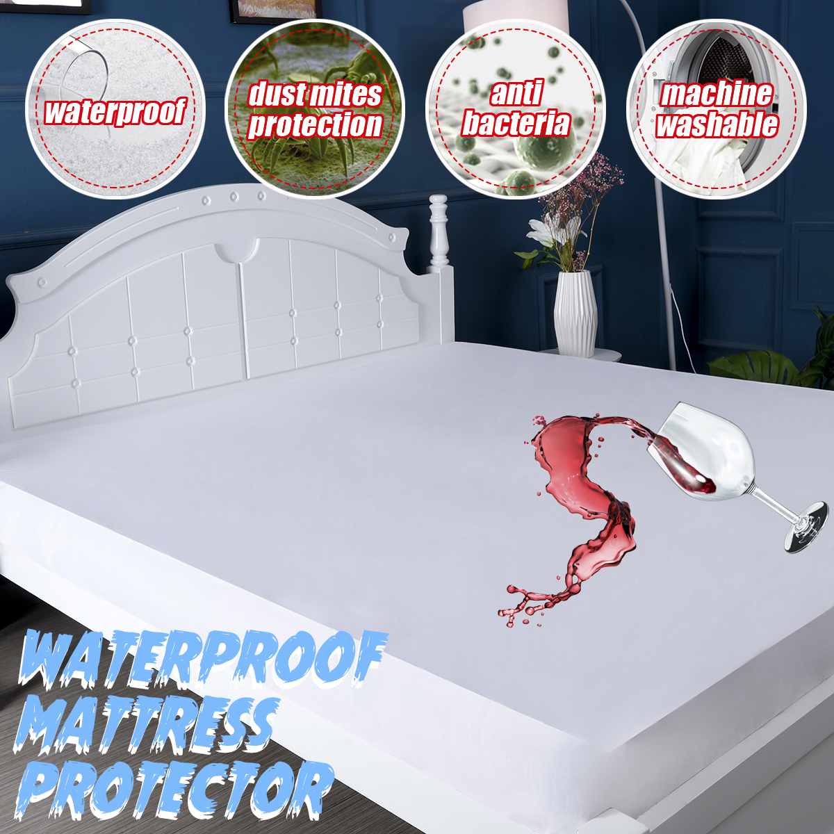 Waterproof Mattress Pad Top Hypoallergenic Mattress Protector Against Dust Mites and Bacteria Fitted Sheet Mattress Topper
