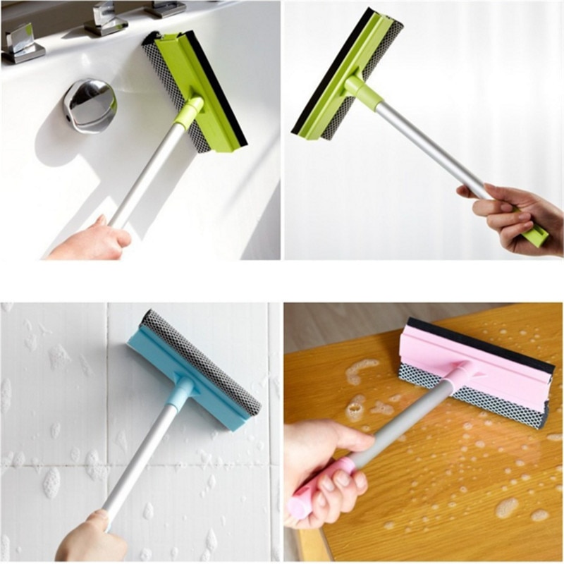 1pc Glass Window Cleaner 2-in-1 Cleanning Brush Wiper Adjustable Long Handle Bathroom Wall Cleaner Brush