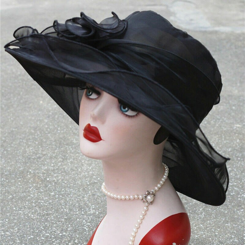 Zomer Vrouwen Mesh Zonnehoed Organza Floppy Wide Brim Kentucky Derby Elegante Brede Zonnehoed Beach Wear Voor Lady wummer