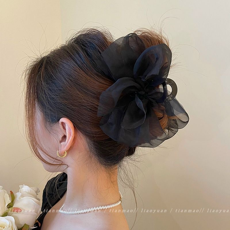Clip de agarre de lazo grande de tul de malla de Retro femenino hilo de red cola de caballo trenza garra Clip accesorios para el cabello tocado de