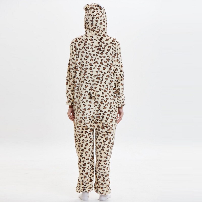 Kigurumi léopard ours capuche onesie hommes femmes kugurumi combinaison pyjama adulte flanelle toute une pièce pyjamas animaux onsies