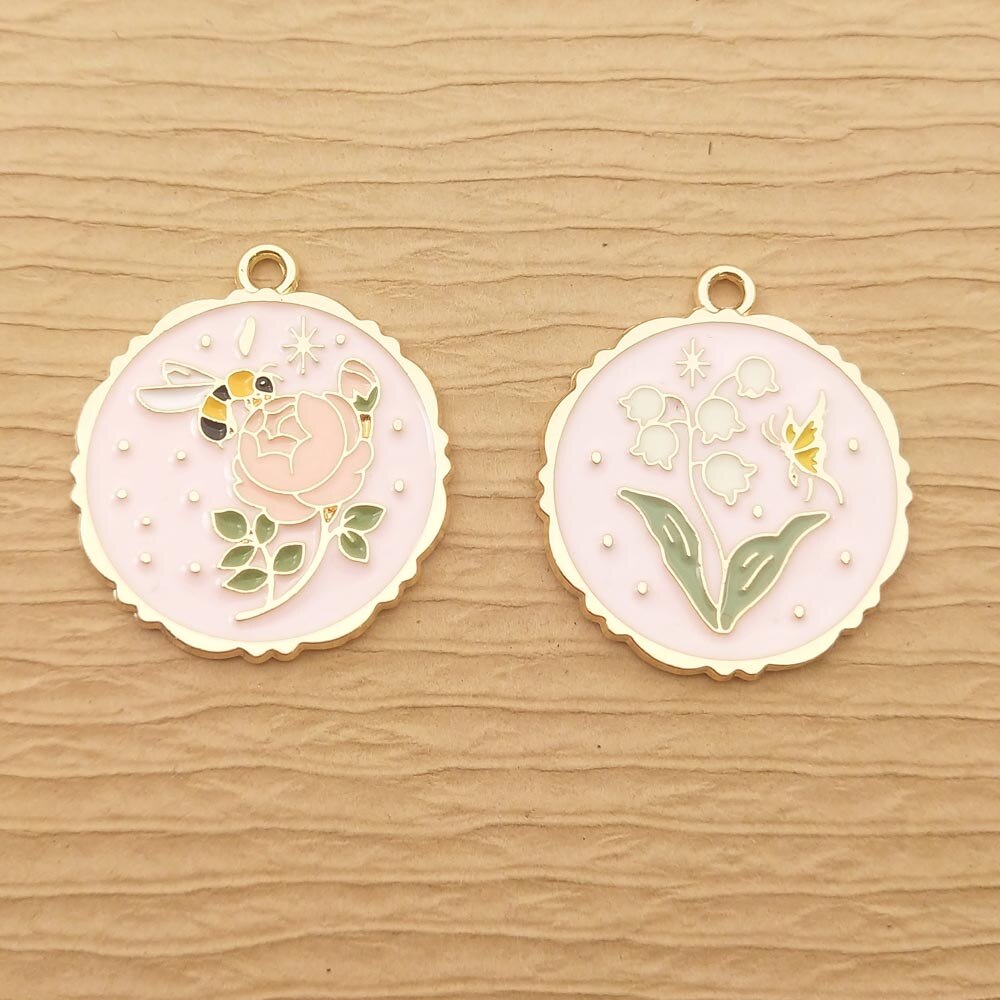 10 piezas 25x28mm, abeja esmaltada, mariposa, flor, abalorio para la fabricación de joyas, pendientes, collar, pulsera, accesorios, suministros para manualidades