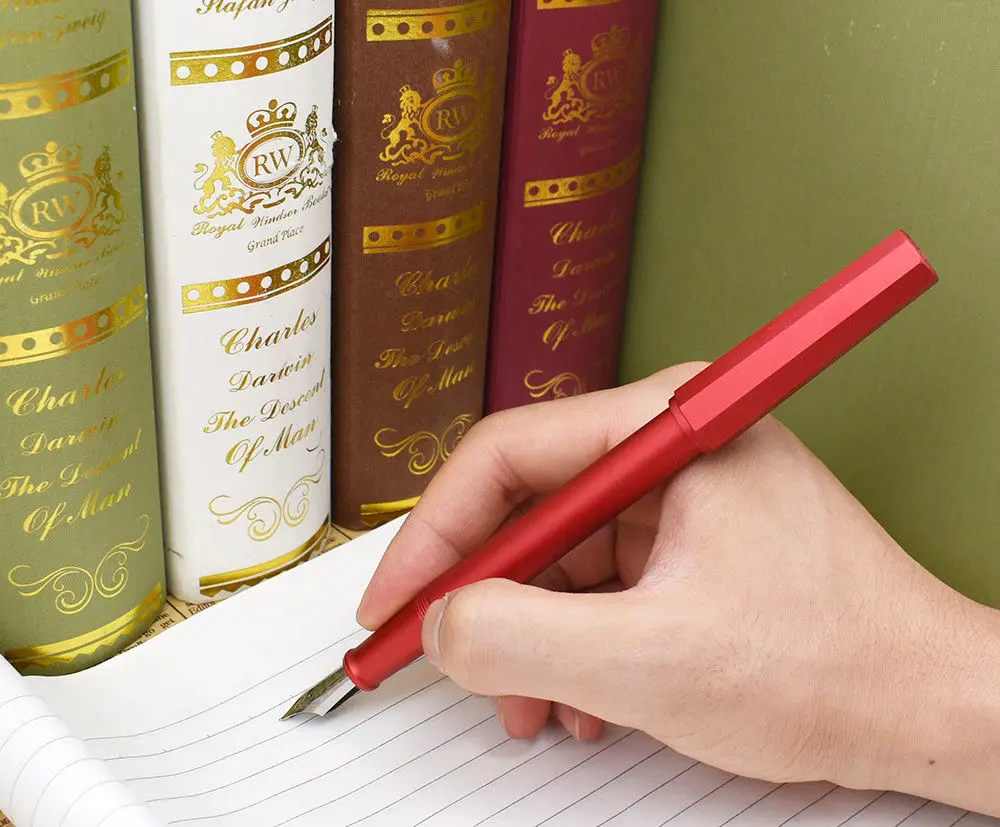 Penbbs 350 Fountain Pen Aluminum Alloy Anode Octagonal Fine Nib Ink Pen with Case Writing Set for Office Business