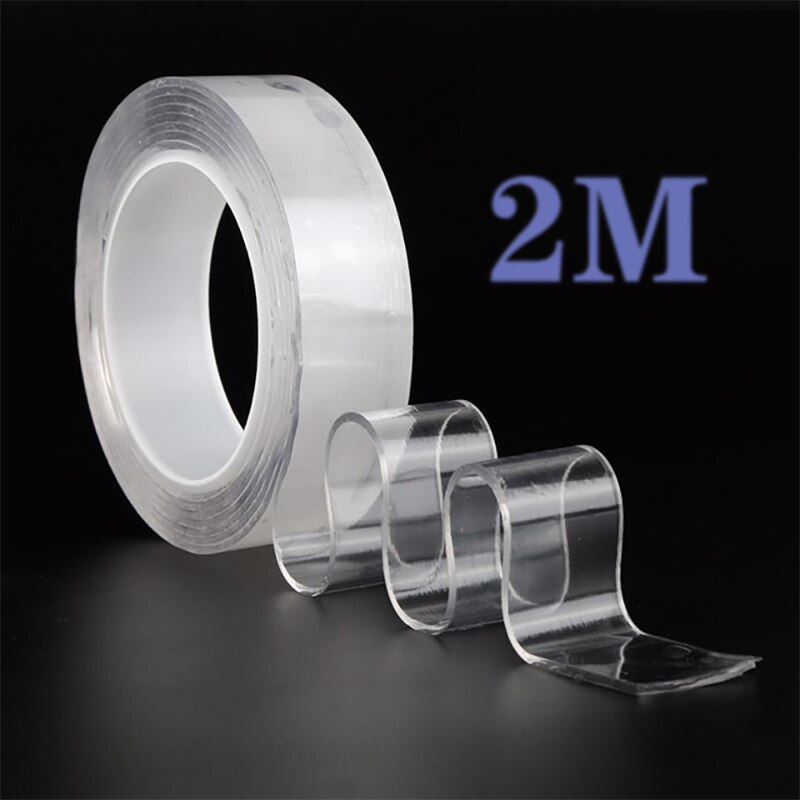 Ruban adhésif Double face réutilisable, Nano sans trace, autocollant amovible, lavable, boucle adhésive, colle étanche,: 2 m