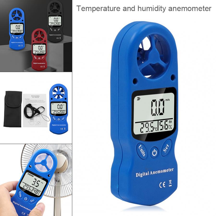 3 In 1 Digital Anemometer Handheld Wind Speed Meter with Temperature and Humidity for Measuring Wind Speed Backlight LCD Screen