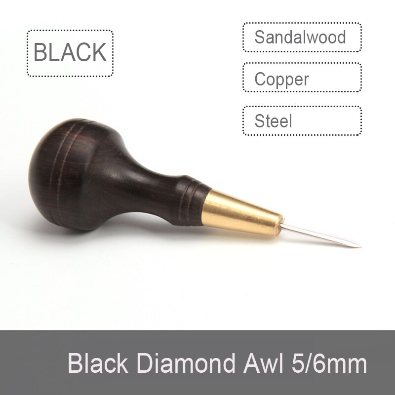 Poinçon de couture artisanal en cuir, manche en bois en forme de diamant, 1.5mm 3mm 4mm 5-6mm, outils de couture faits à la main, bricolage: Black diamond  5 6mm