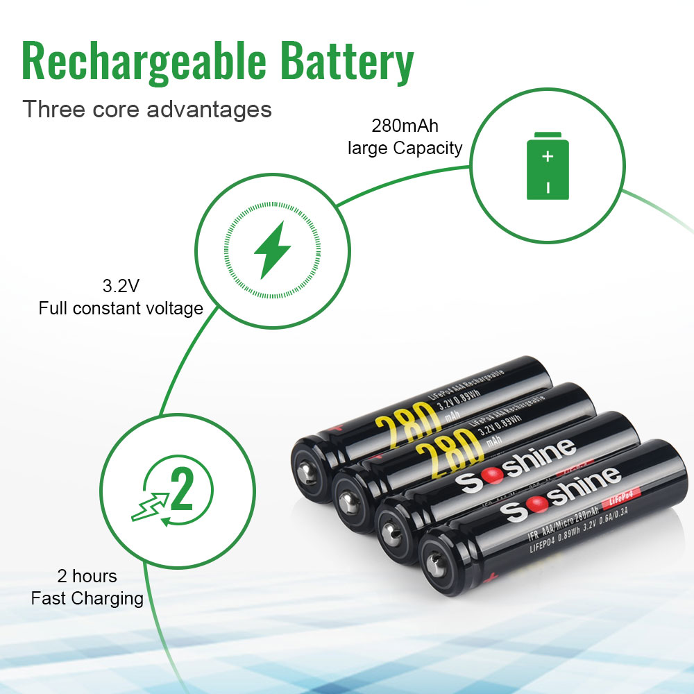 Soshine 4/8/12 sztuk AAA 10440 LiFePO4 bateria 3.2V 280mAh akumulator latarki kamera golarka ogniwa bezprzewodowa mysz zabawka