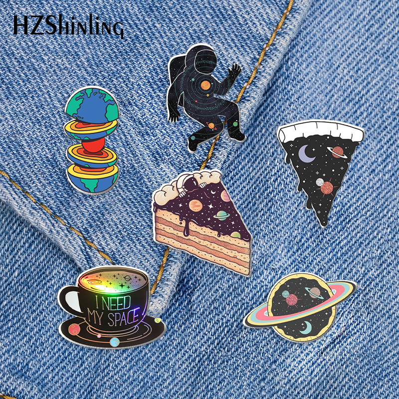 2022 Solar System Acrylic Lapel Pin Space Planets Epoxy Butterfly Clasp Pin Handmade Butterfly Brooch