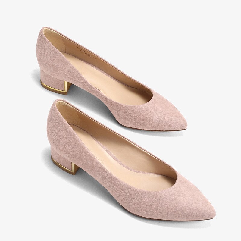 Brand Suede Leather Shoes Women High Heels Chaussures Femme Shoe Office Ladies Low Heels Pointed Toe Bridal Wedding Shoes Woman