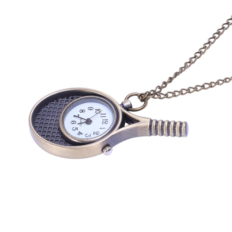 Reloj de bolsillo de cuarzo con raqueta de tenis de búho Vintage para mujer