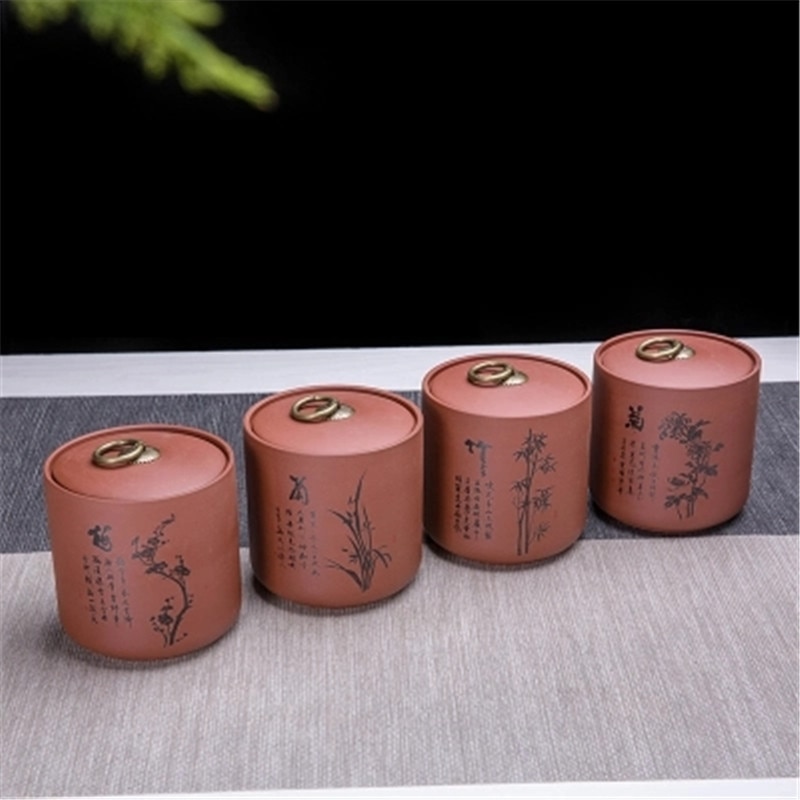 Ceramic Tea Canister Tea Pot Ceramic Yixing Zisha Pu'er Tea Jar Chinese Style Restoring Ancient Ways Porcelain Can Easy To Carry