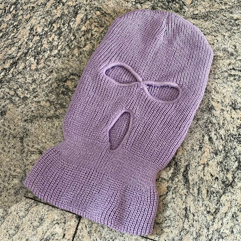 Frauen Ski Maske Männer Winter Warm Skifahren Radfahren 3 Loch Winddicht 3-Loch Gestrickte Sturmhauben Haube Kappe Volle gesicht Maske Im Freien: LILA