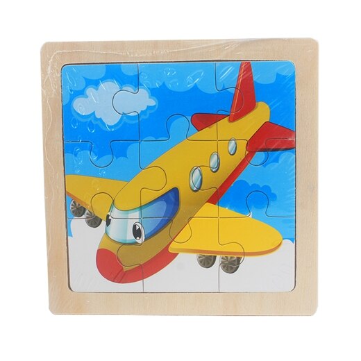 Kids Toy Wood Puzzle Small Size 11*11cm Wooden 3D Puzzle Jigsaw for Children Baby Cartoon Animal/Traffic Puzzles Educational Toy: plane