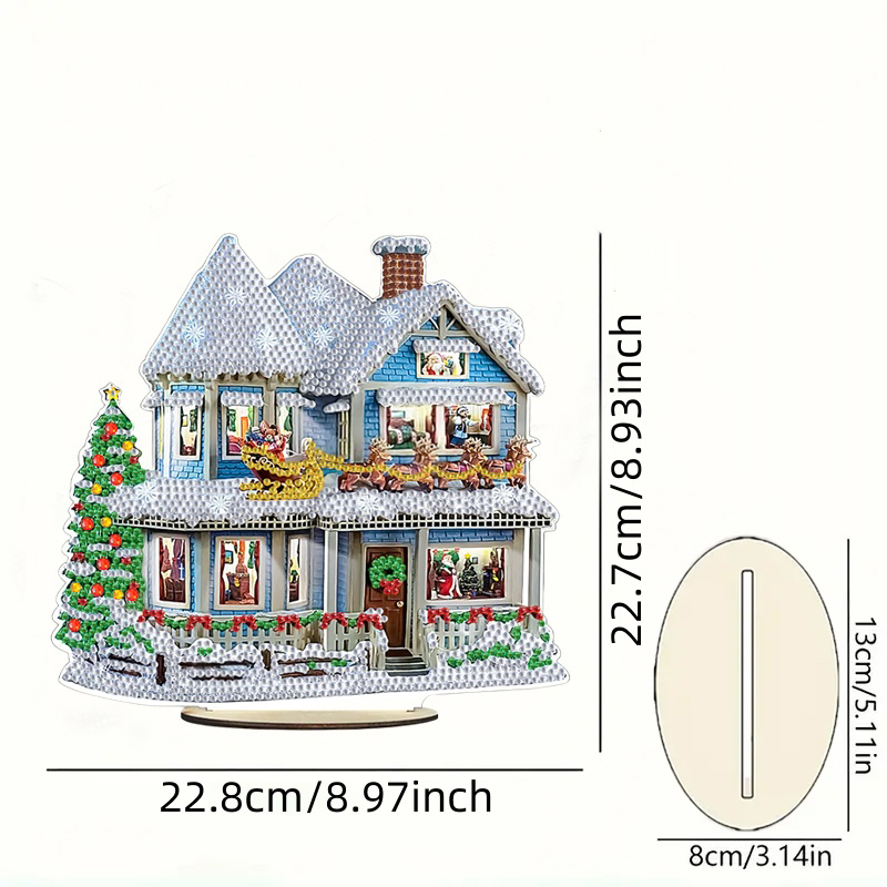 1pc/set DIY Diamond Art Christmas Table Ornaments One Side Wood Crystal Rhinestone Diamond Painting Christmas Decoration: WHITE