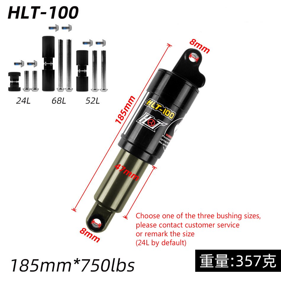 Amortisseur arrière de vélo de montagne, HLT-100 125 150 165mm 185 750 850 LBS, amortisseurs à ressort d&#39;huile pour vtt, vélo de neige et vélo électrique, 1000: 185mm x 750 Lbs
