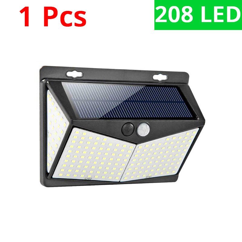 WAKYME 288 LED Solar Light Outdoors Motion Sensor Wall Light Garden Pathway Street Lamp Waterproof Solar Powered Floodlight: 1 piece 208LED