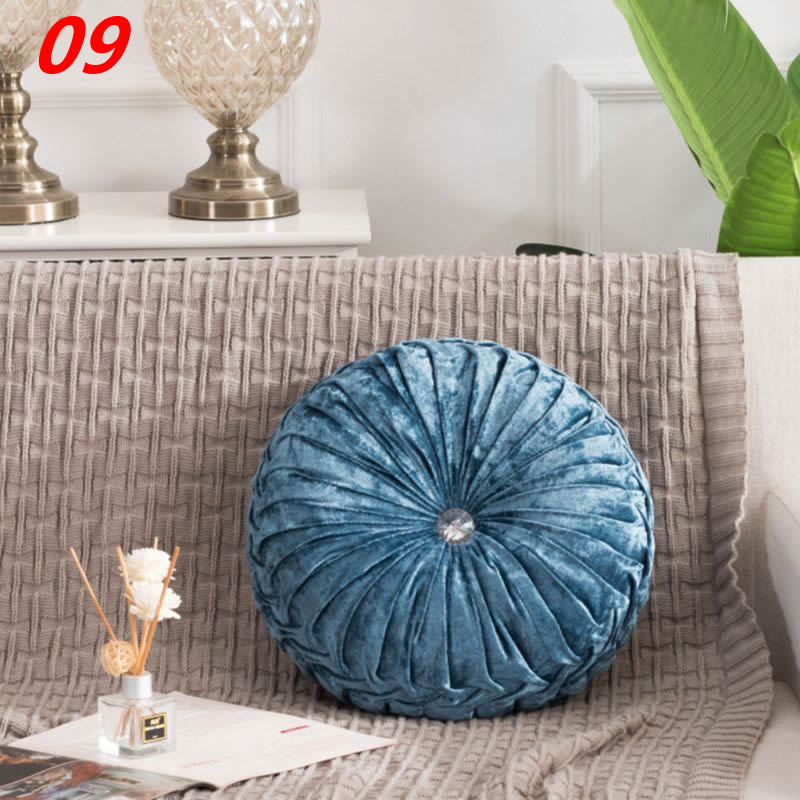 European Style Throw Pillow Luxury Velvet Cushion Pleated Fabric Handmade Round Wheel Pumpkin Seat Cushions