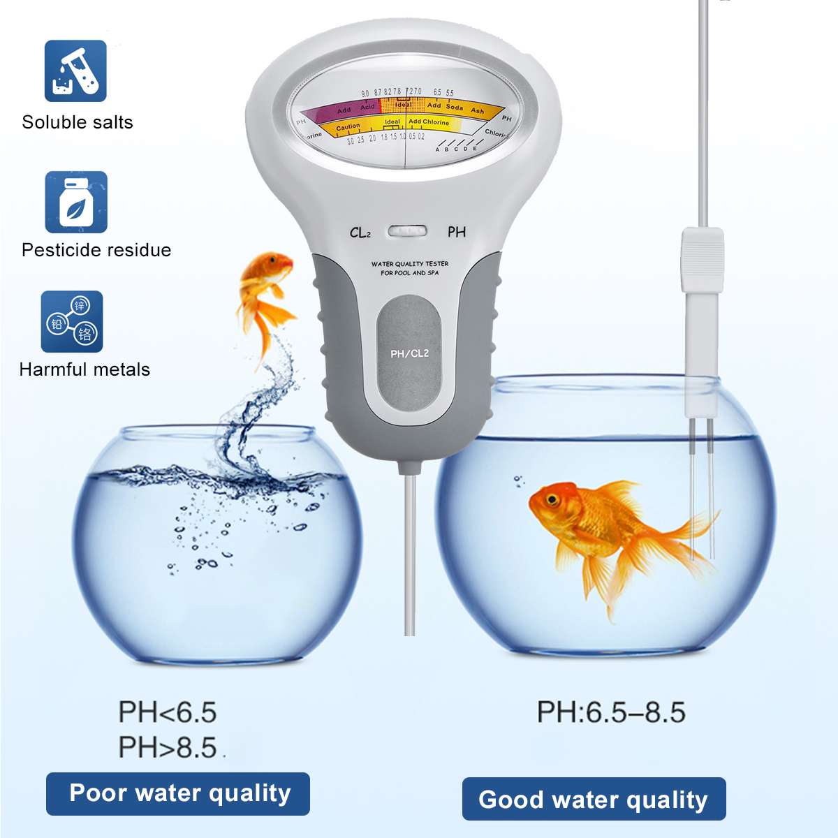 Cl2 testeri 2 in 1 vesi ph & kloori pc -101 taso kannettava digitaalinen ph -mittari allas spa -analyyttiset instrumentit 40% pois päältä