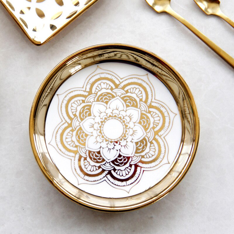 Bordservice salatplader europæisk stil gylden luksus mellemøstlig arabisk keramik udsøgt lille snackplade kageplade