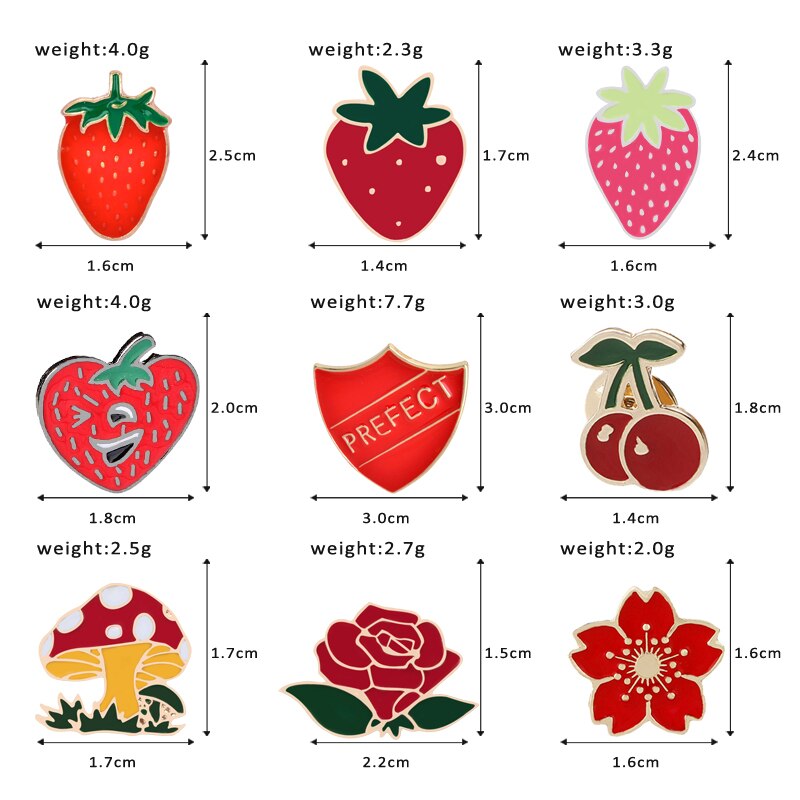 Meisjes Cartoon Broche Aardbei Cherry Emaille Pins Mode Paddestoel Rose Vruchten Knop Badge voor Vrouwen Jassen Revers Pin Sieraden