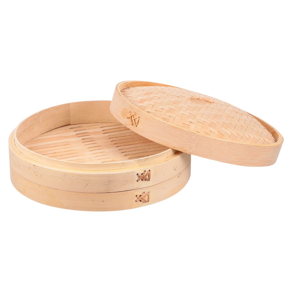1 Set Bamboo Steamer Basket Dim Sum Dumpling Food Steamer With Lid Cookware Fish Rice Vegetable Snack Basket Set: 28CM