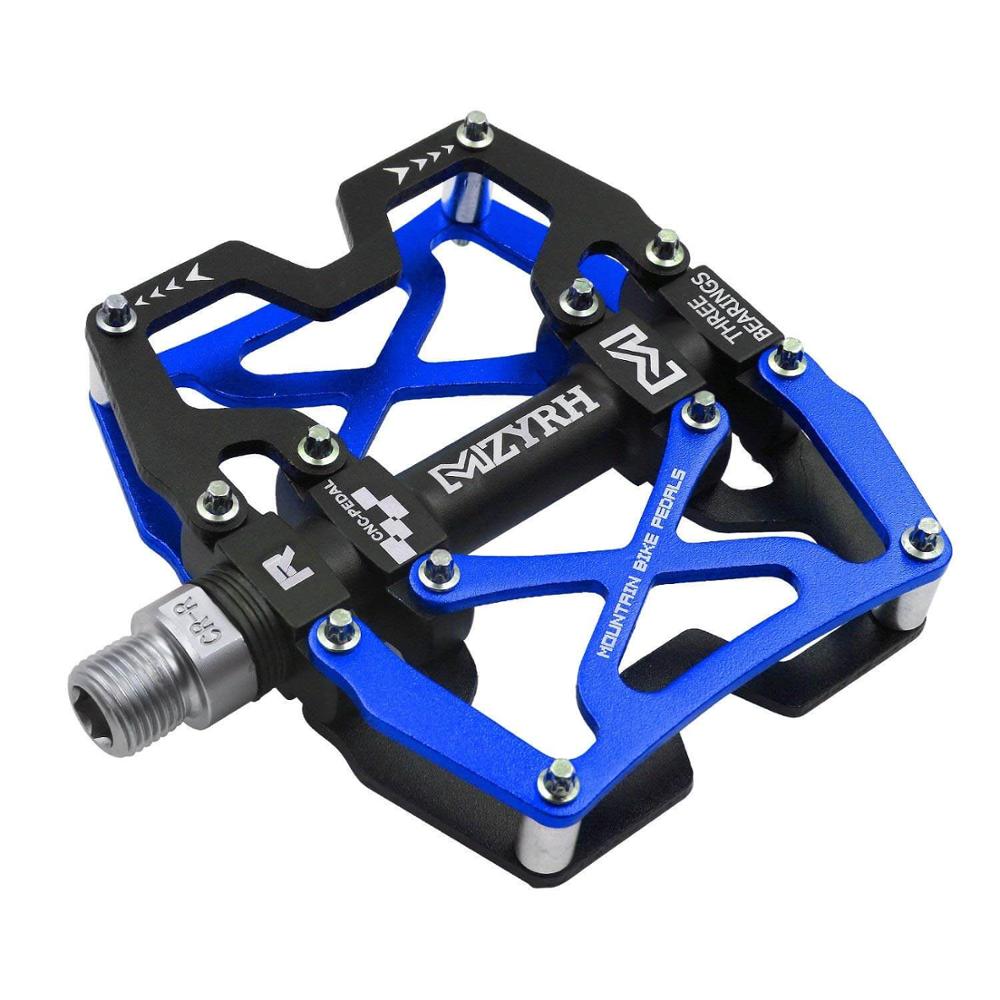 Mzyrh mountain mtb cykel brede pedaler 9/16 "cykling forseglet 3 lejepedaler cnc bearbejdet smurt forseglet bærende platform pedaler: Sort og blå