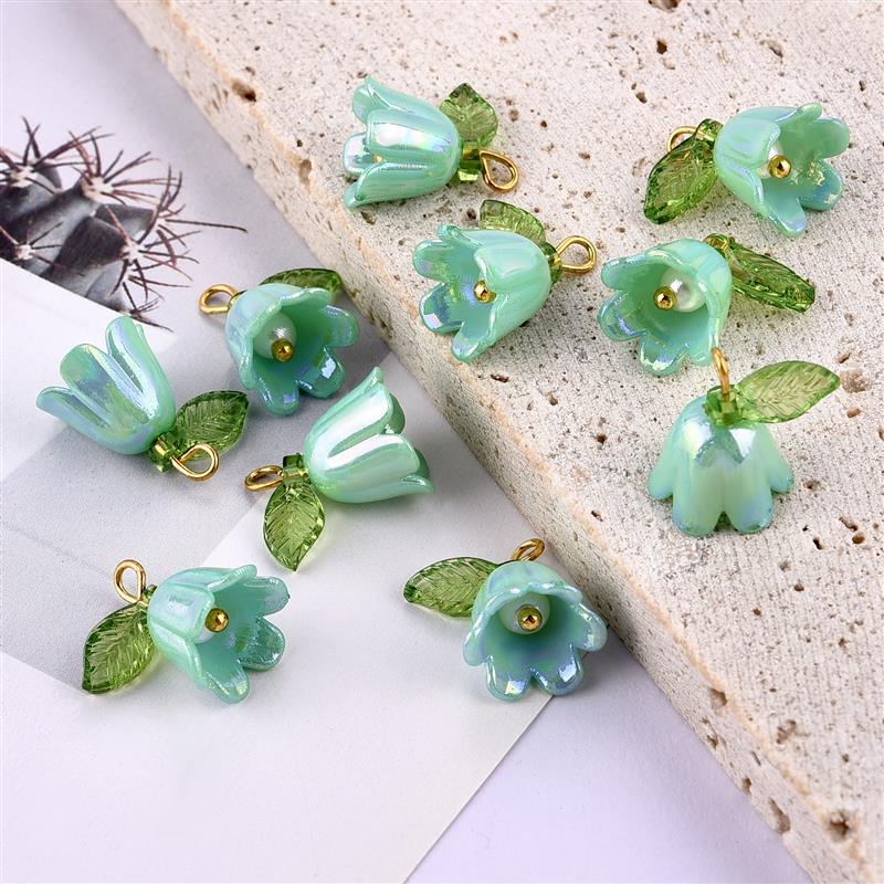 10/100 pz Perla Campana Orchidea Ciondolo Stereoscopico Foglia Fiore Adatto per Collana FAI DA TE Braccialetto Portachiavi Accessori di Gioielli: Rhodium placcato