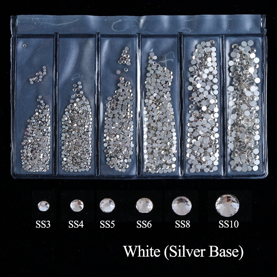 1440 stk blanding størrelse hvit ab sjarm spiker rhinestones 3d spiker Kunst dekorasjoner krystaller måke strass perler edelstener steiner  tr1049