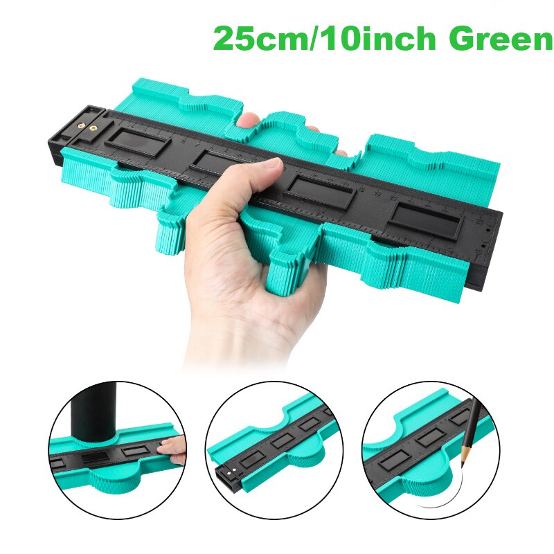 5/6/10Inch Profile Measuring Tools Deep Duplicator Tiling Laminate Woodworking Irregular Plastic Gauge Contour Gauge Ruled: 10 inch Green