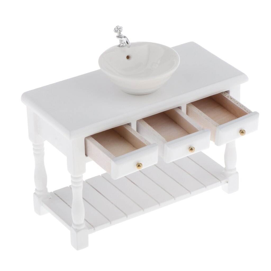 1/12 Schaal Witte Wastafel Sink & Kast Voor Poppenhuis Meubels Model