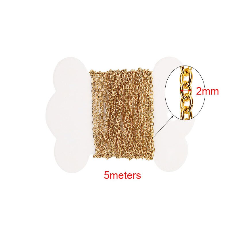 5Meter Rvs Kettingen Bulk Voor Ketting Armbanden Dia 2Mm Goud Kleur Metal Link Kettingen Veel Diy Sieraden maken Levert: gold