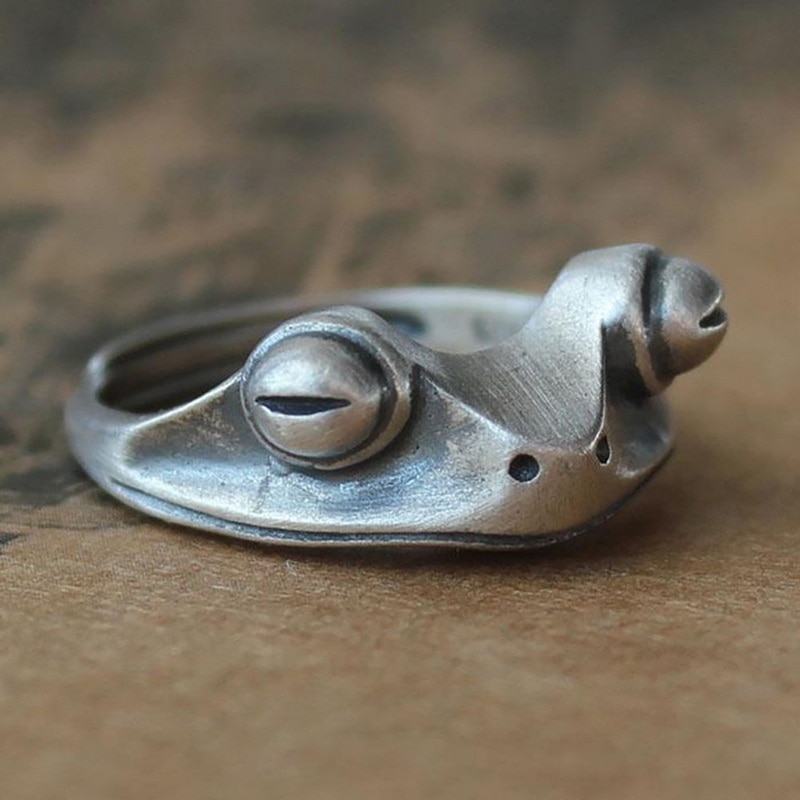 Retro Zilver Kleur Grappige Kikker Ringen Gothic Open Verstelbare Mannen Ring Mode Dier Sieraden Party Bague Femme: RI20Y0180-1