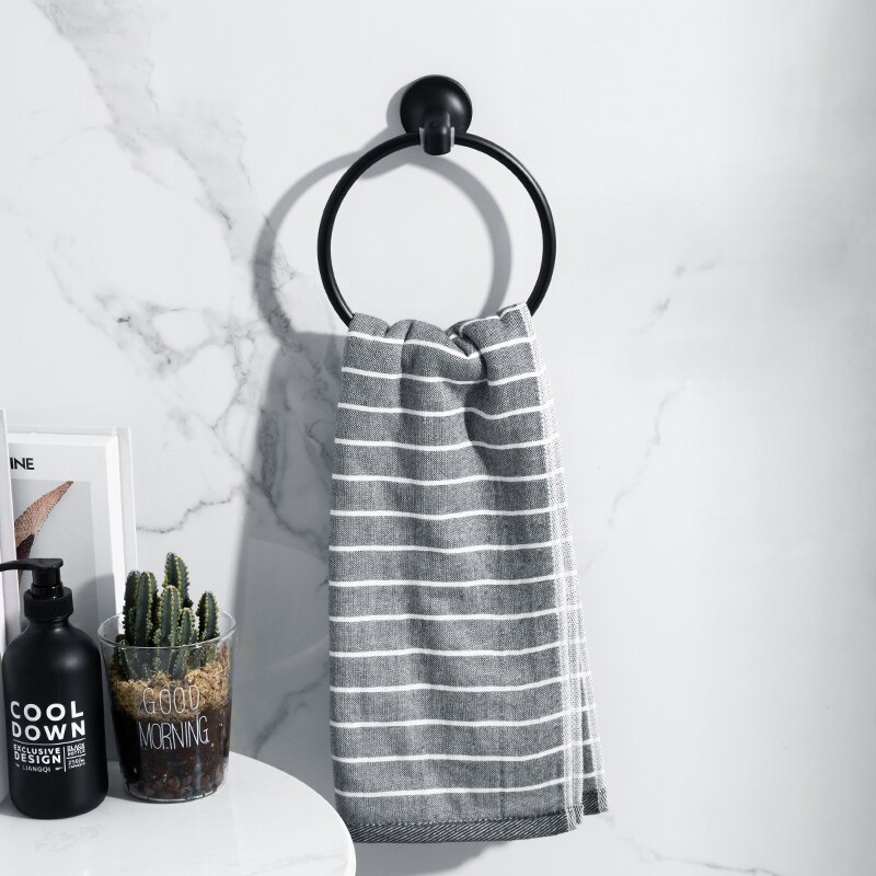 Zwarte Handdoek Ring Badkamer Handdoek Opslag Houder Hanger Handdoeken Rack Badkamer Wall Mount Badkamer Accessoires Haken Voor Thuis